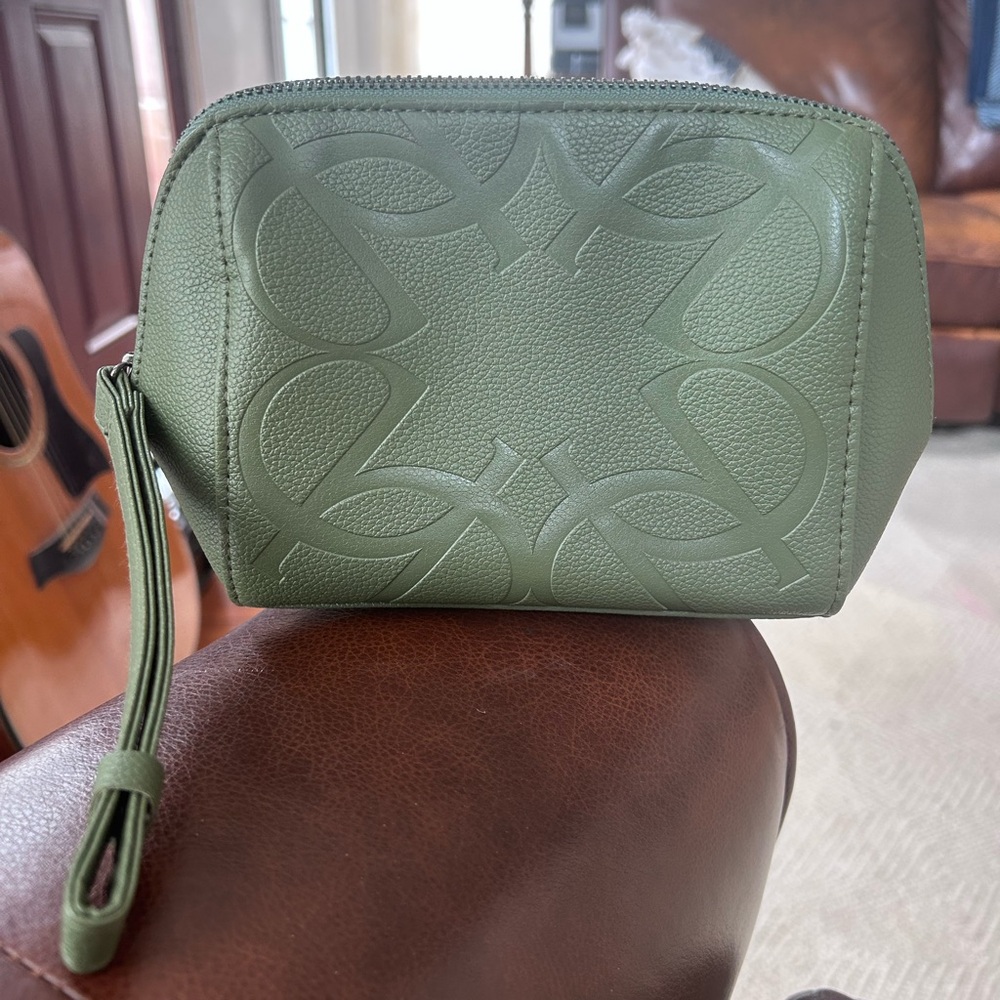 Elie Saab Olive Green Embossed Leather Wristlet